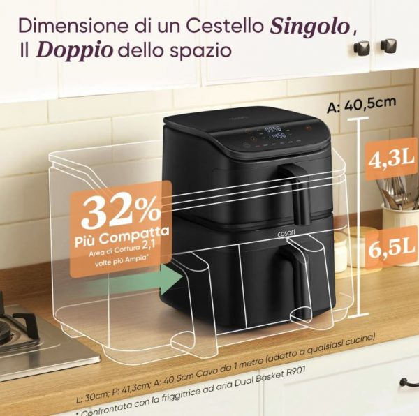 Cosori Turbo Tower Chef Edition 10,8 L – Doppel-Basket Heißluftfritteuse mit 2630 W & 3 Ebenen – Bild 4