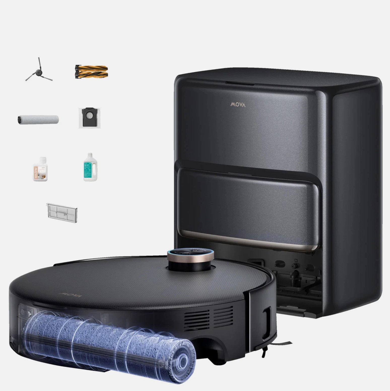 MOVA Z60 Ultra Roller Complete Schwarz – 28.000 Pa Saugkraft, AutoShield™, HydroForce™, Auto-Waschanlage & 1. Reinigungslösung